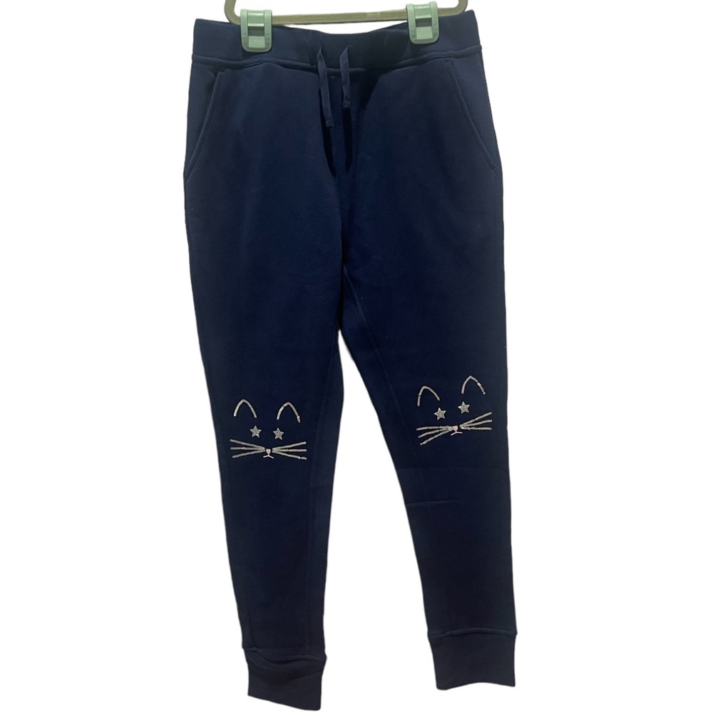 J CREW Girls Joggers with Sequin Cat Embellishment
